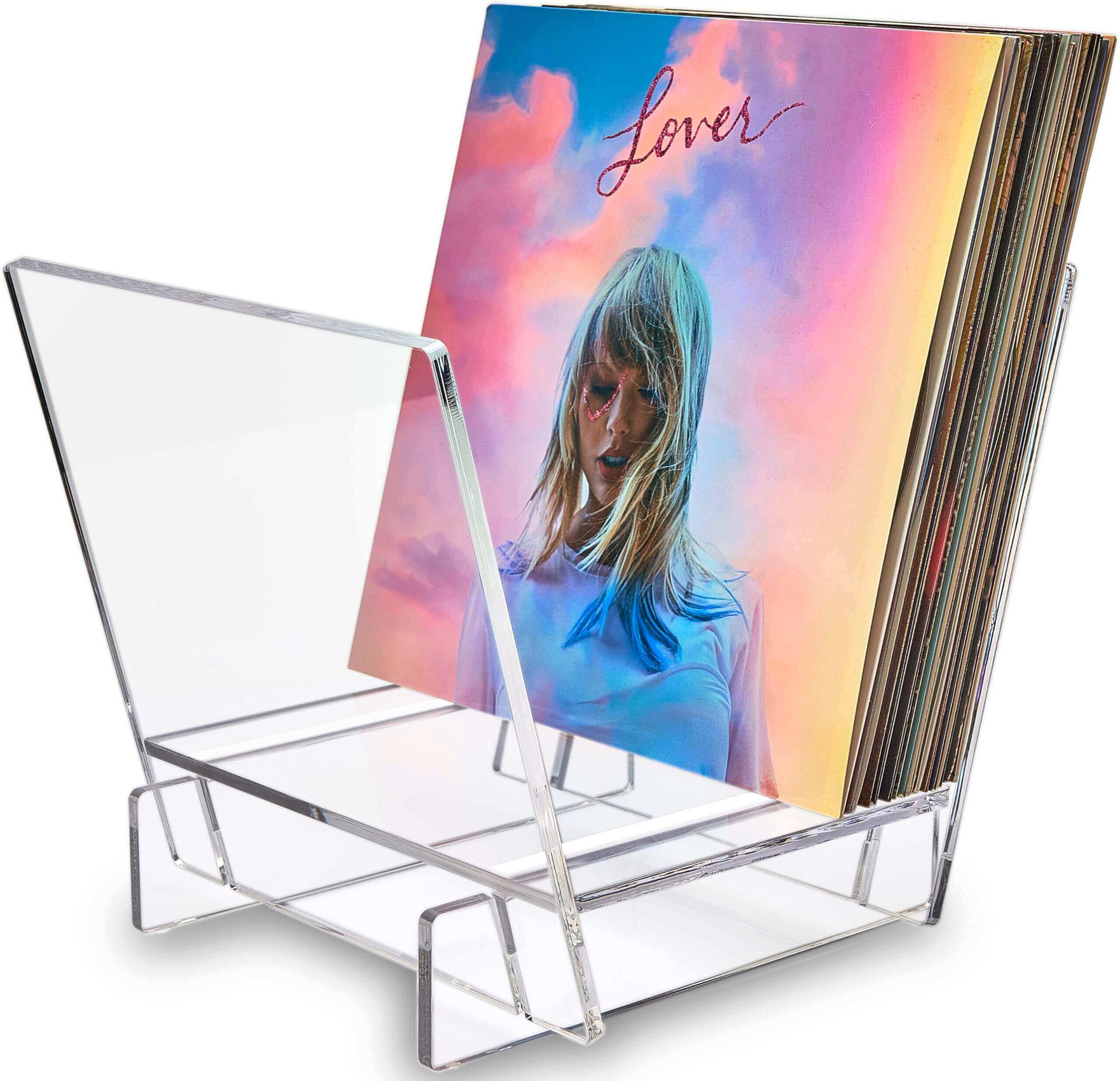 Acrylic Vinyl Record Holder for 40 LPs – Clear V-Shaped Record Storage & Display Stand