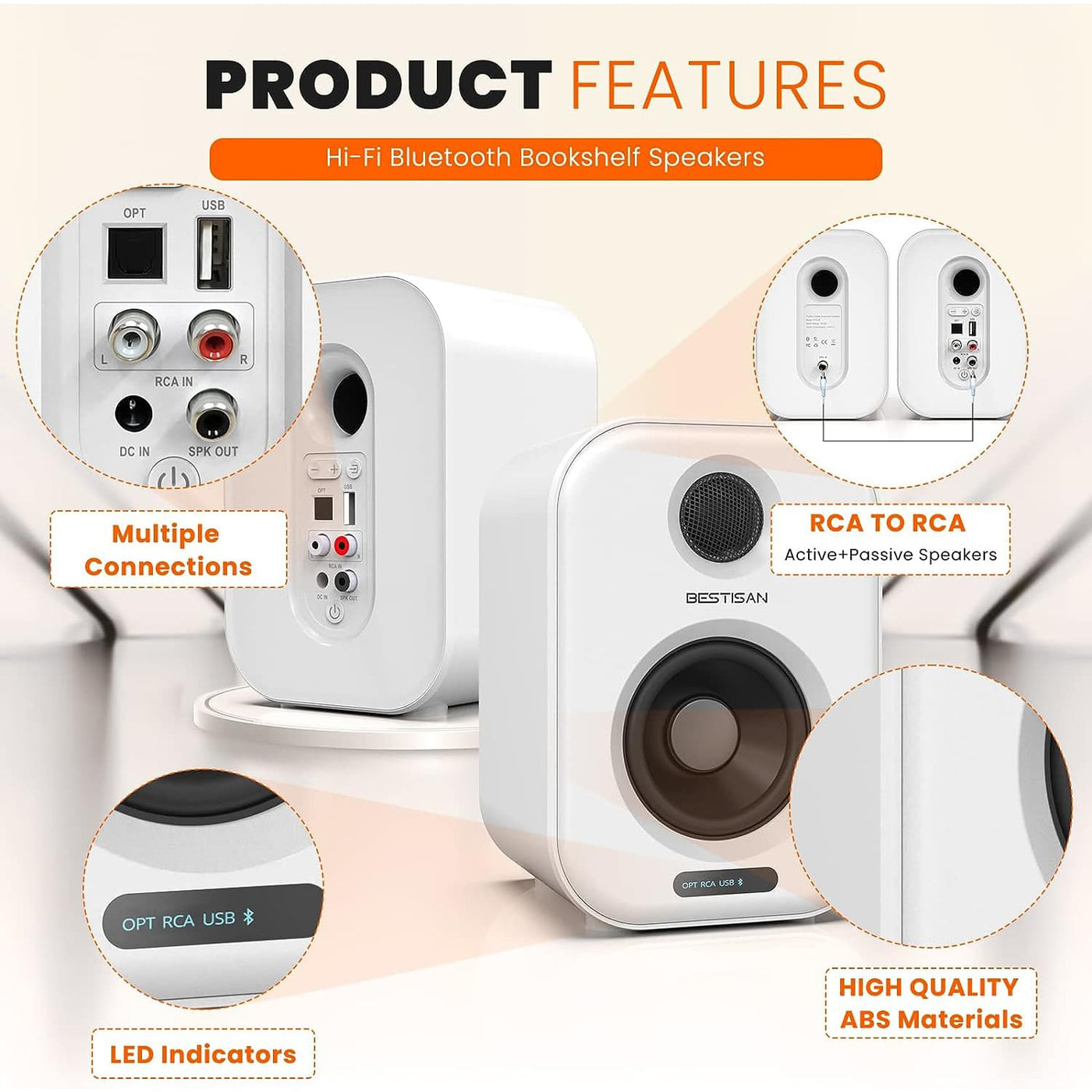 Audio Keeper BESTISAN 50 Watt Bluetooth 5.0 Powered Bookshelf Speakers