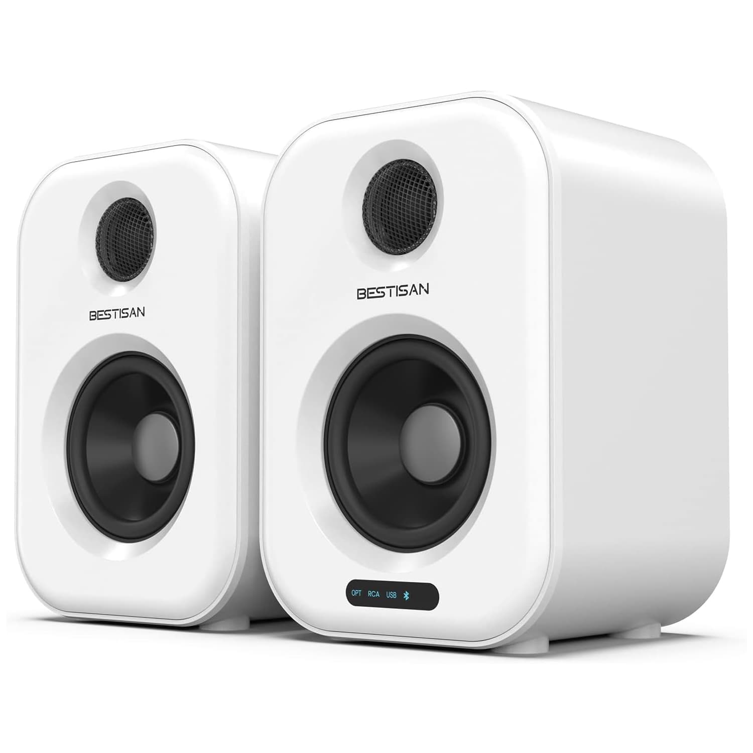 BESTISAN 50 Watt Bluetooth 5.0 Powered Bookshelf Speakers with Remote Control
