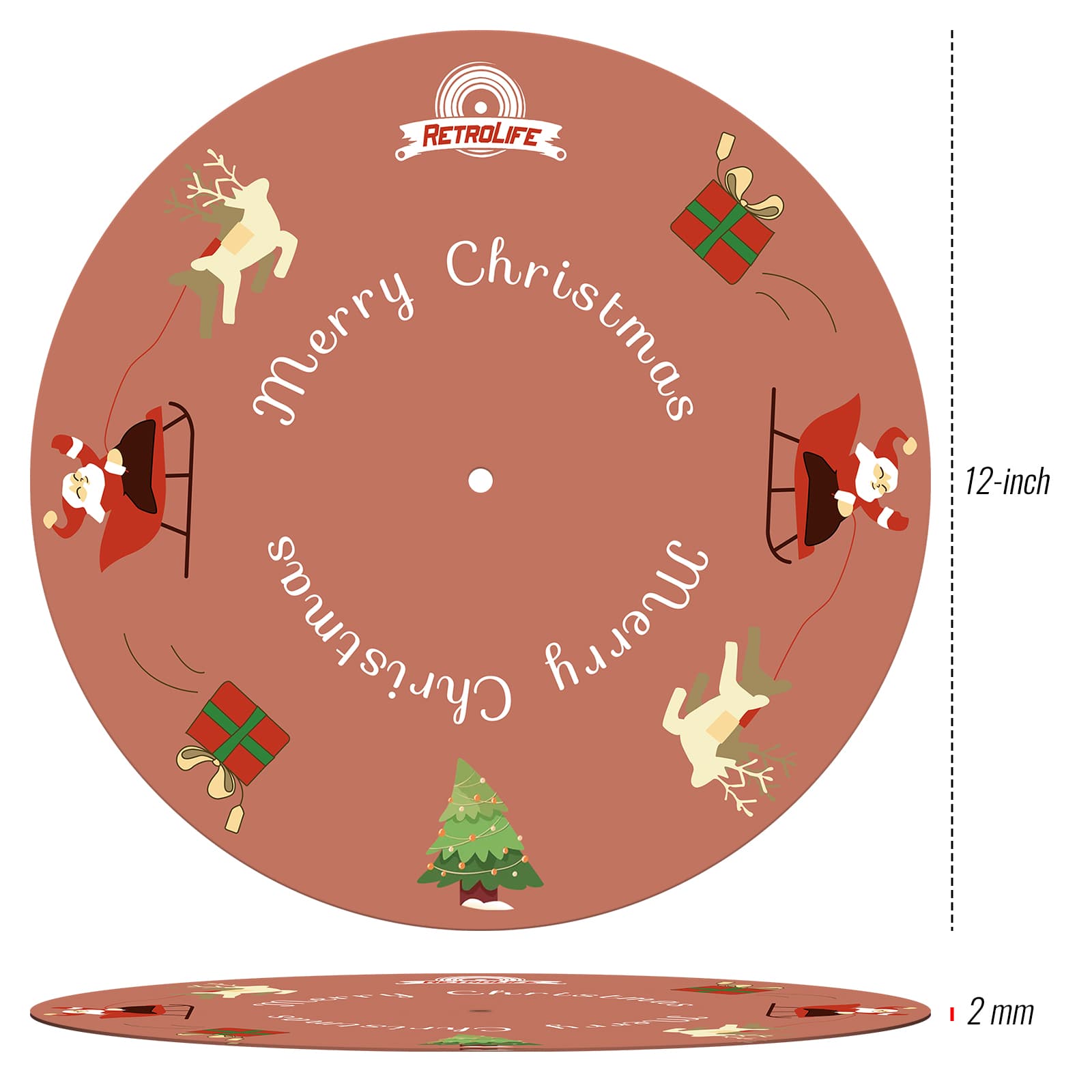 Christmas Theme Turntable Platter Mat Felt Anti-Static Slipmat for LP Record Players 2mm