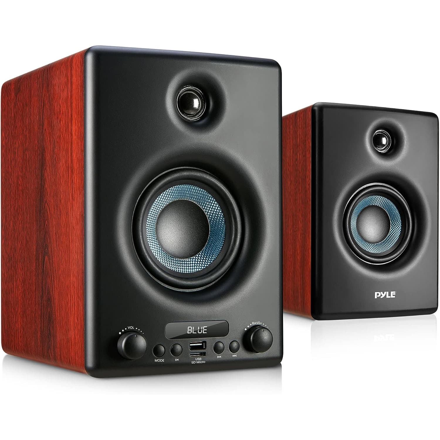 Pyle Wooden Designed HiFi Bluetooth Stereo Speaker System 300W Active Bookshelf Speaker with Professional Sound Quality